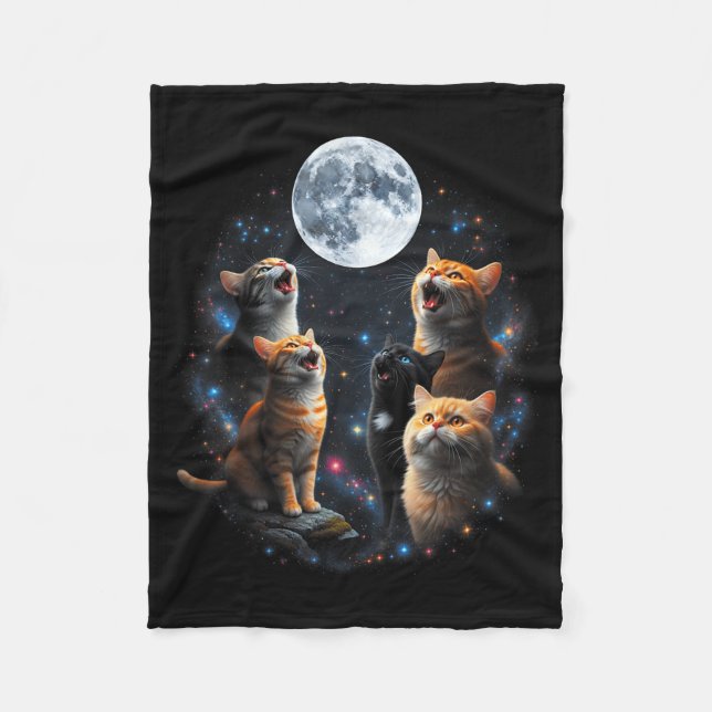 Howling Cats Full Moon Starry Sky Galaxy Cosmic An Fleece Blanket (Front)