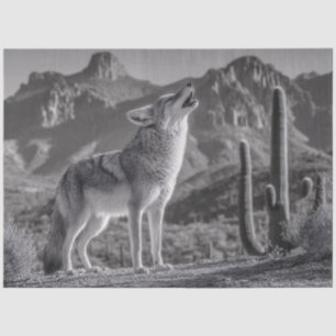 Howling Coyote in Desert Landscape Tissue Paper