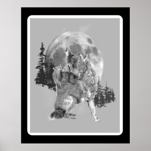 Howling Coyotes Animal Watercolor Wildlife Art Poster