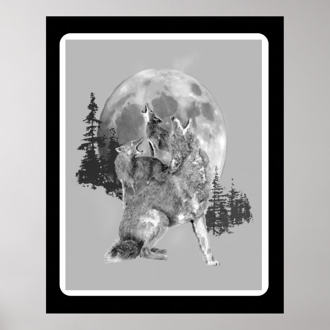 Howling Coyotes Animal Watercolor Wildlife Art Poster (Front)