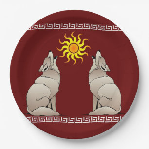 HOWLING COYOTES BENEATH A SOUTHWESTERN SUN PAPER PLATE