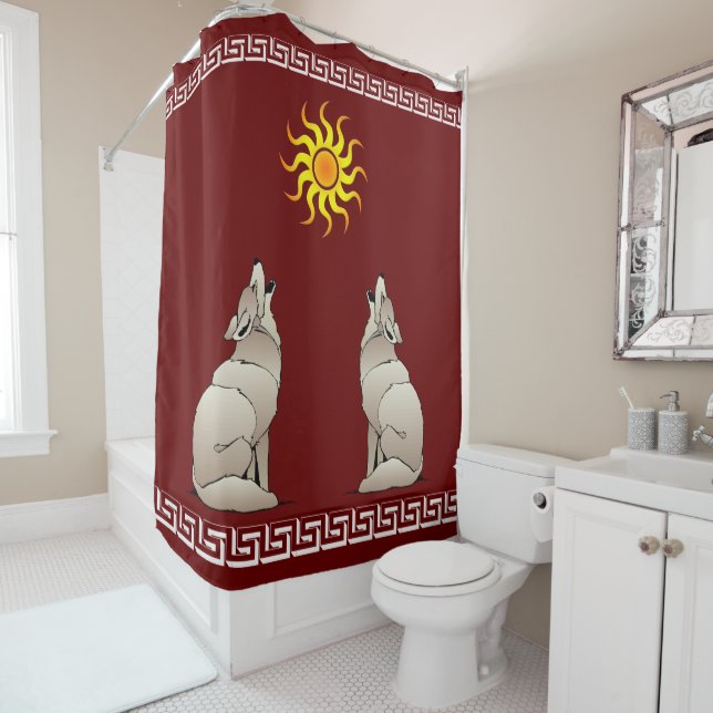 HOWLING COYOTES BENEATH A SOUTHWESTERN SUN SHOWER CURTAIN (In Situ)