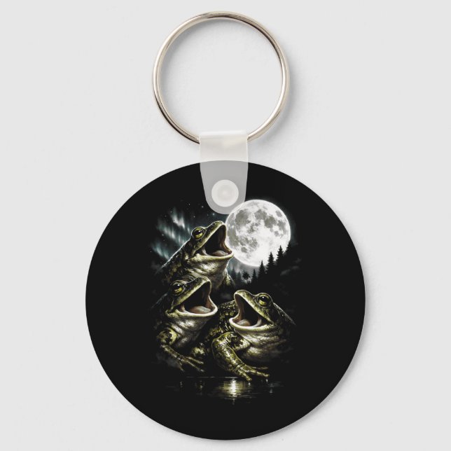 Howling Frog Moon Aurora Vinta Retro Style Funny Key Ring (Front)