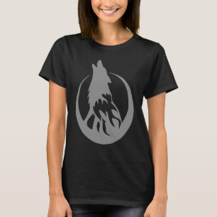 Howling Gray Wolf in Half Moon Wolf T-Shirt