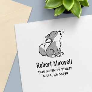 Howling Gray Wolf Pup Address Self-inking Stamp