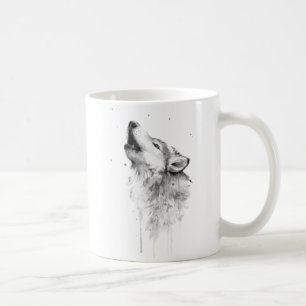 Howling Grey Wolf in Watercolor Painting Style Mug