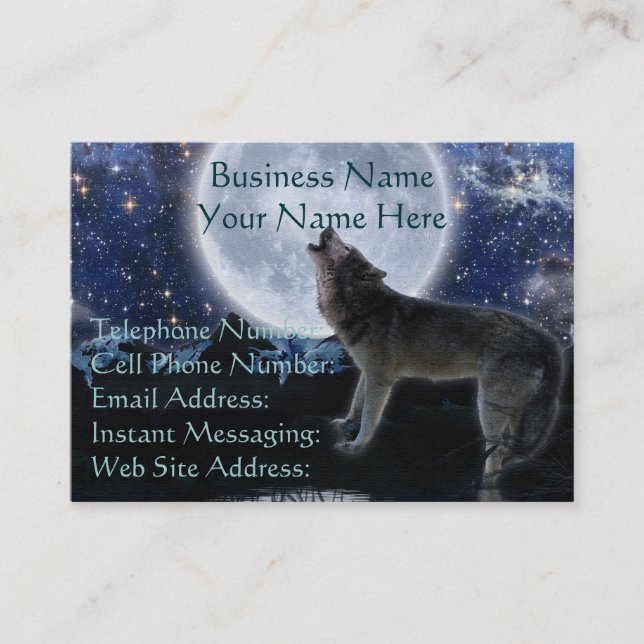 Howling Grey Wolf & Moon Profile & Business Cards (Front)