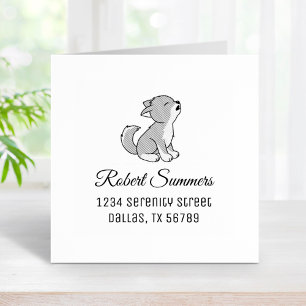 Howling Grey Wolf Pup Address Rubber Stamp