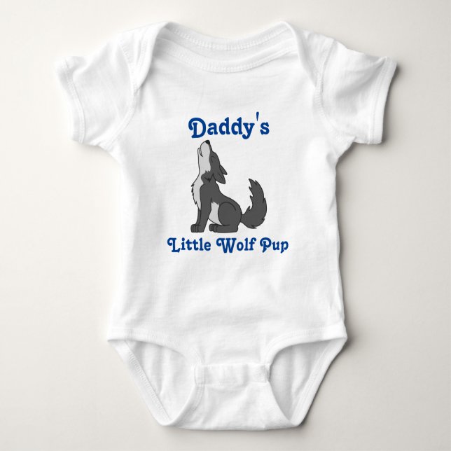 Howling Grey Wolf with Blue Text Baby Bodysuit (Front)