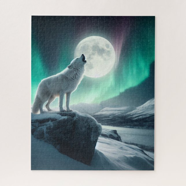 Howling into the Northern Lights Jigsaw Puzzle (Vertical)