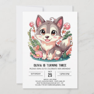 Howling Pastel Digital Wolf Birthday Invitation