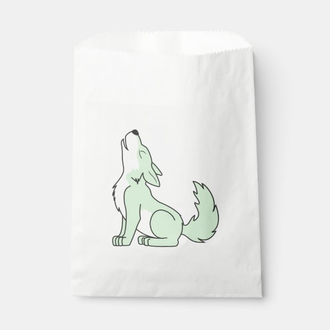 Howling Pastel Green Wolf Favour Bags (Front)