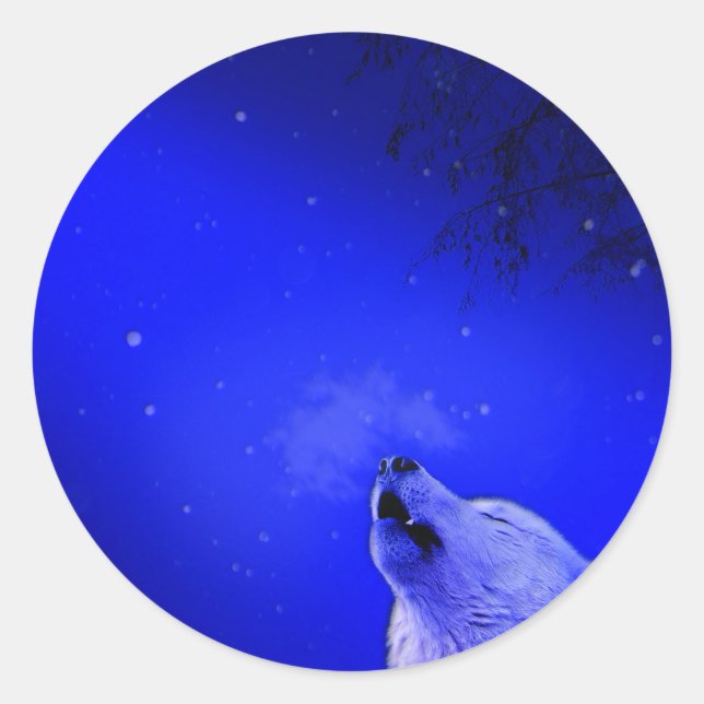 Howling Timber Wolf in the Snow Lite Night Classic Round Sticker (Front)