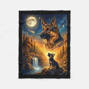 Howling to the moon meme animal dog german shepher fleece blanket