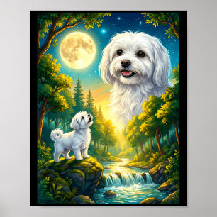 Howling to the moon meme animal dog maltese poster