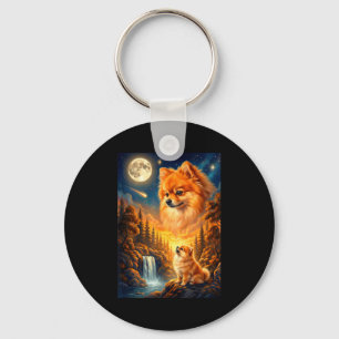 Howling to the moon meme animal dog pomeranian key ring