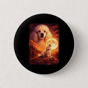Howling to the moon vintage mystical poodle dog  6 cm round badge