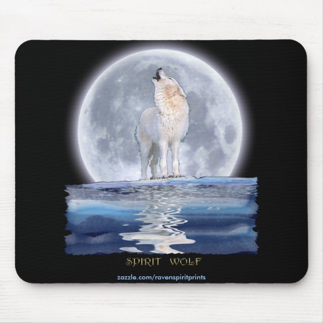 HOWLING WHITE WOLF & ALASKA MOON MOUSE PAD (Front)