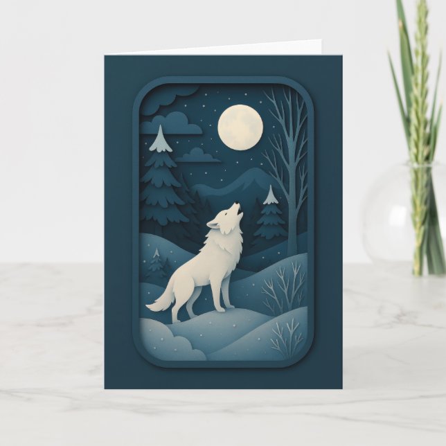 Howling White Wolf Under Moonlight Card (Front)