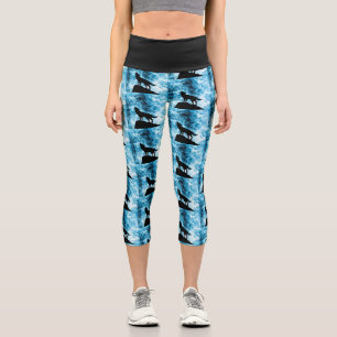 Howling Winter Wolf snowy blue Abstract pattern Capri Leggings