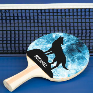 Howling Winter Wolf snowy blue Custom name Ping Pong Paddle