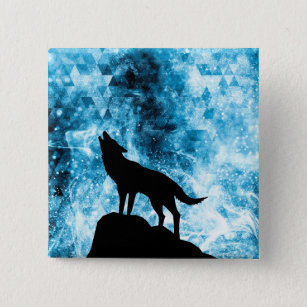 Howling Winter Wolf snowy blue smoke Abstract 15 Cm Square Badge