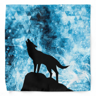 Howling Winter Wolf snowy blue smoke Abstract Bandana