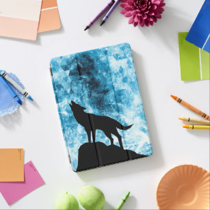 Howling Winter Wolf snowy blue smoke Abstract iPad Air Cover