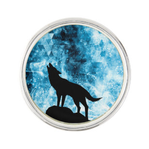 Howling Winter Wolf snowy blue smoke Abstract Lapel Pin