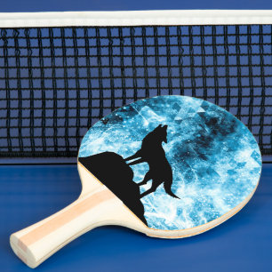 Howling Winter Wolf snowy blue smoke Abstract Ping Pong Paddle