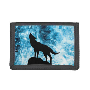 Howling Winter Wolf snowy blue smoke Abstract Trifold Wallet