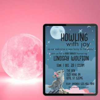 Howling with Joy, Wolf Pink Baby Shower Invitation