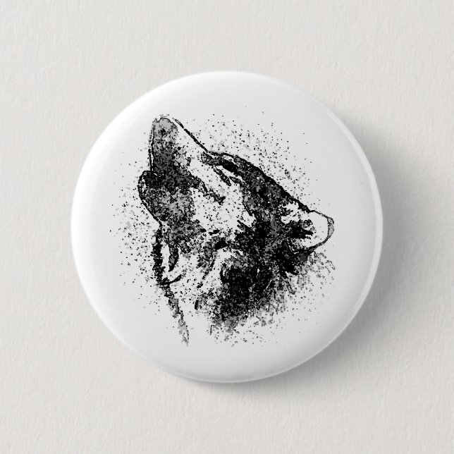 Howling Wolf 6 Cm Round Badge (Front)