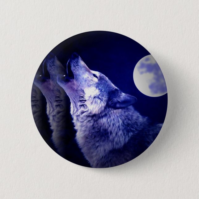 Howling Wolf 6 Cm Round Badge (Front)