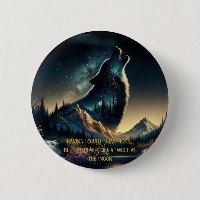 Howling Wolf 6 Cm Round Badge (Front)