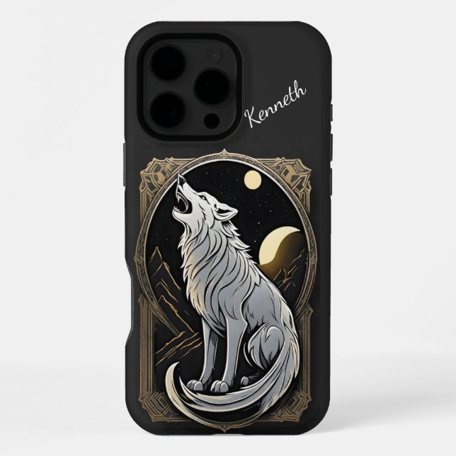 Howling Wolf Against Night Sky With Planets iPhone Case (Back)