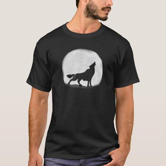 Howling Wolf And Big Moon Cool T-Shirt (Front)