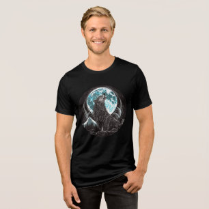 Howling Wolf and Blue Full Moon Tri-Blend Shirt