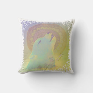 Howling Wolf and Mandala Tracery Ornament Cushion