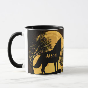 Howling Wolf and Moon Personalised Coffee Mug