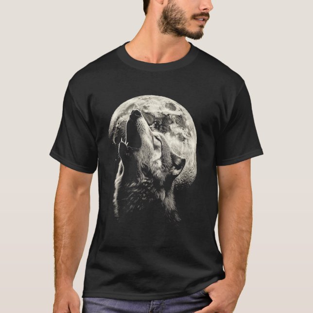 Howling Wolf at Full Moon Phase Cycle Grunge Tops (Front)