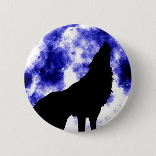 Howling Wolf at Moon 6 Cm Round Badge