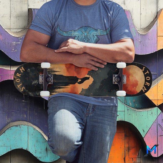 Howling Wolf at Moonlit Peak, Retro Wilderness Skateboard (Creator Uploaded)