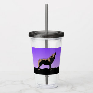 Howling Wolf at Sunset  - Original Wildlife Art Acrylic Tumbler