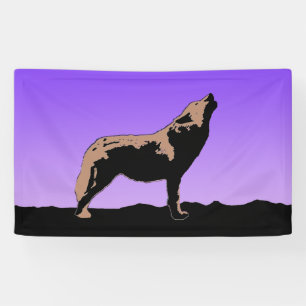 Howling Wolf at Sunset - Original Wildlife Art Banner
