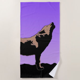 Howling Wolf at Sunset  - Original Wildlife Art Beach Towel