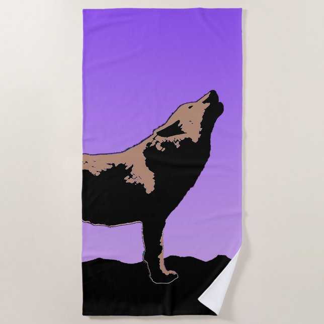 Howling Wolf at Sunset  - Original Wildlife Art Beach Towel (Front)