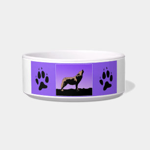 Howling Wolf at Sunset - Original Wildlife Art Bowl