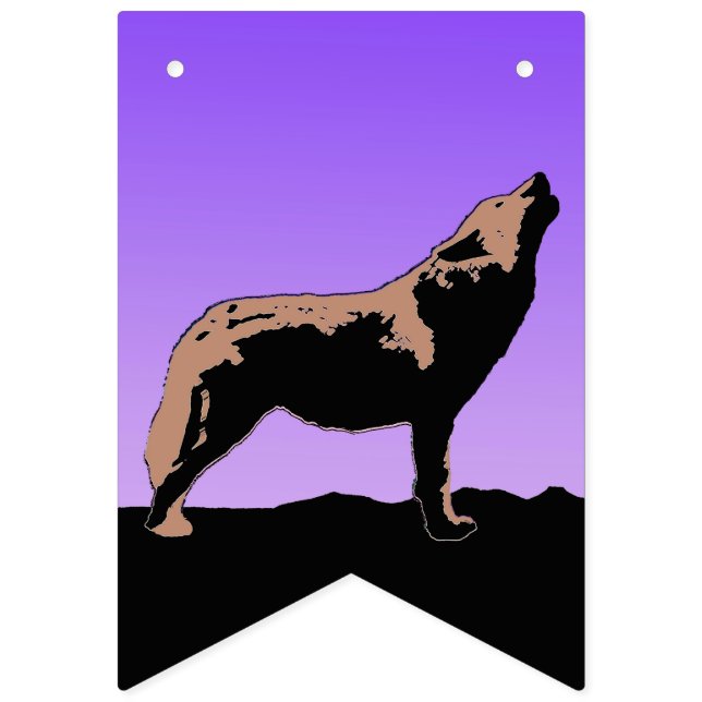 Howling Wolf at Sunset  - Original Wildlife Art Bunting (First Flag)