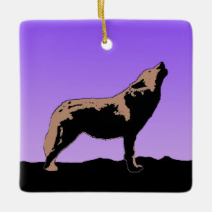 Howling Wolf at Sunset - Original Wildlife Art Ceramic Ornament